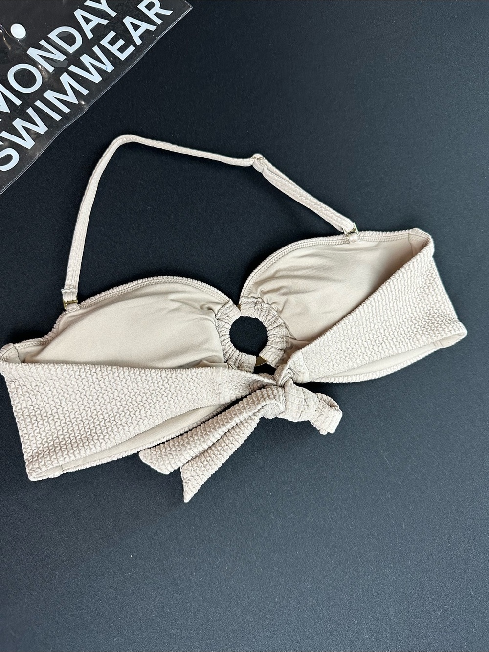 Monday Swimwear Crinkle Tan Bikini Top M Bottom L Ring Detail - Picture 3 of 13